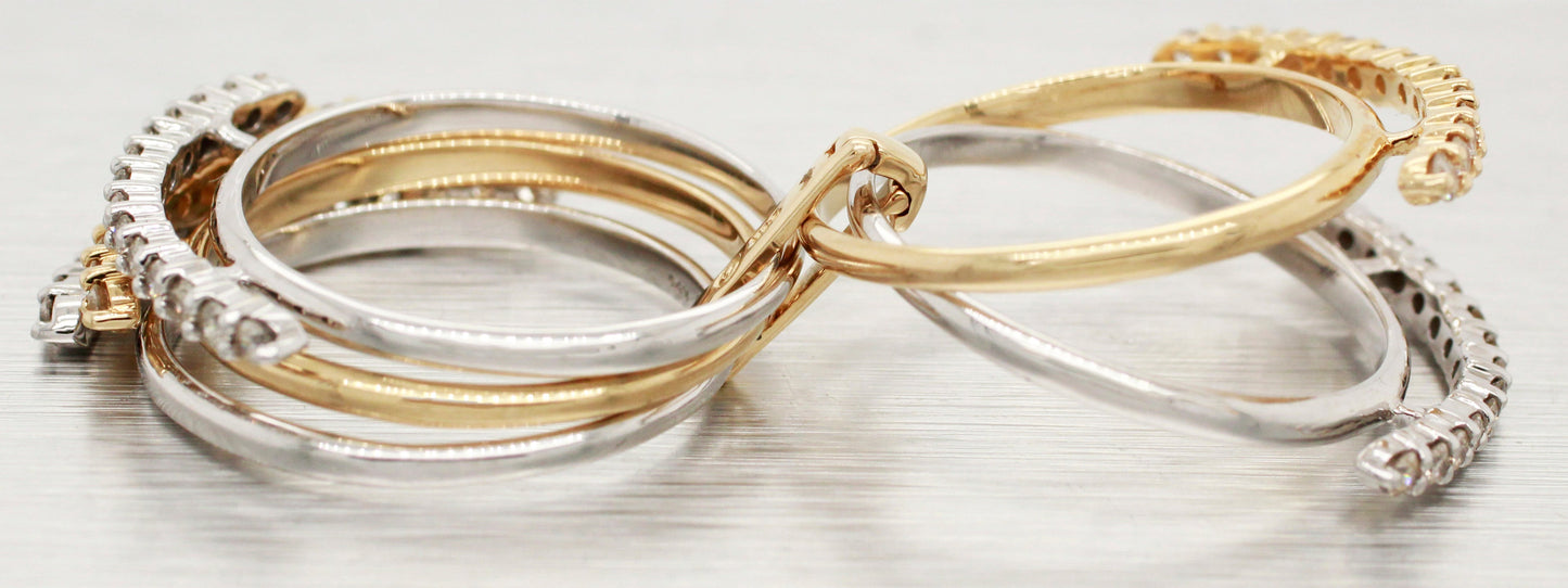 Vintage 0.70ctw Diamond Bypass Ring Stack of 5 - 14k Yellow & White Gold Bands