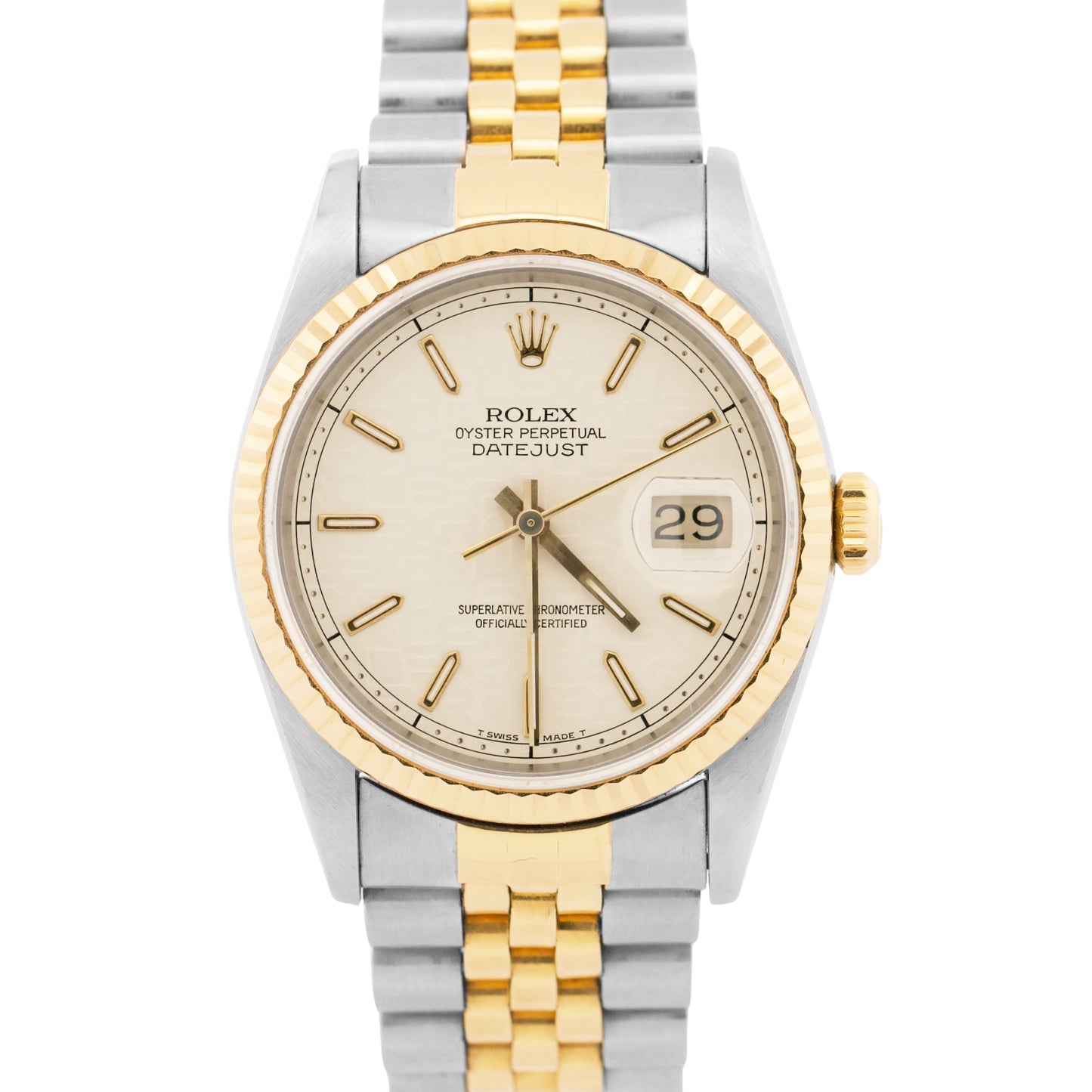 PAPERS Rolex DateJust IVORY WHITE COMPUTER 18K Steel Gold JUBILEE 36mm 16233 BOX