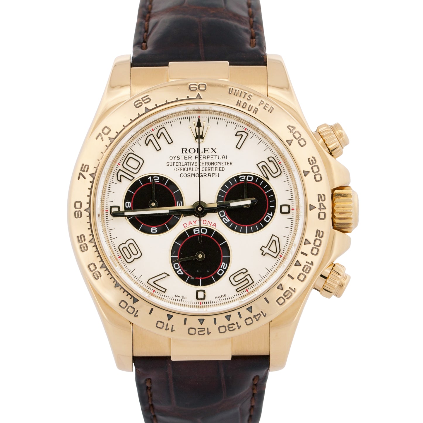 Rolex Daytona Cosmograph IVORY PANDA 18K Yellow Gold Brown Leather 116518 Watch