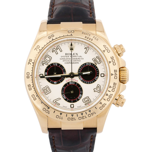 Rolex Daytona Cosmograph IVORY PANDA 18K Yellow Gold Brown Leather 116518 Watch