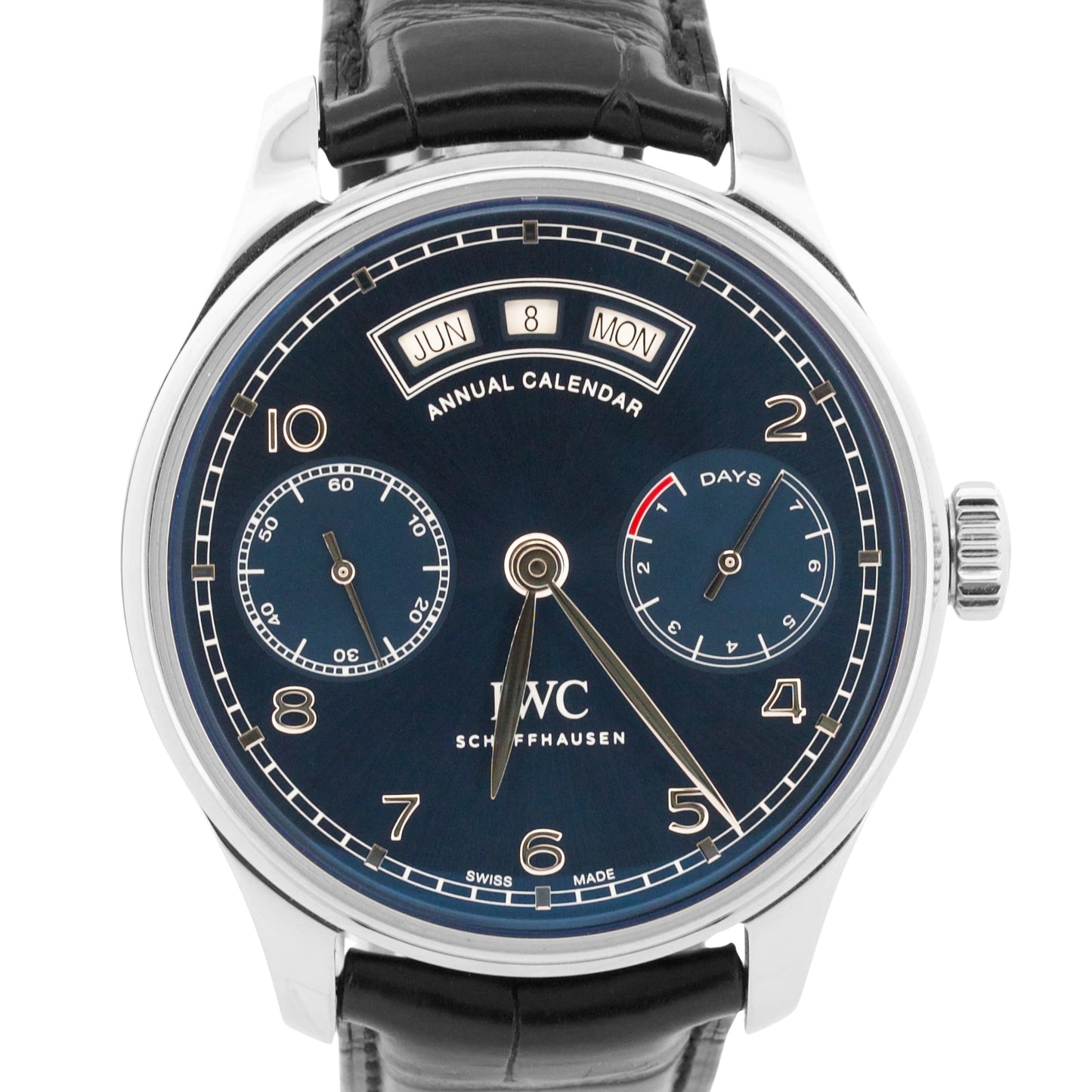 2021 PAPERS IWC Portuguese Portuguesier Annual Calendar BLUE Steel IW503502 BOX