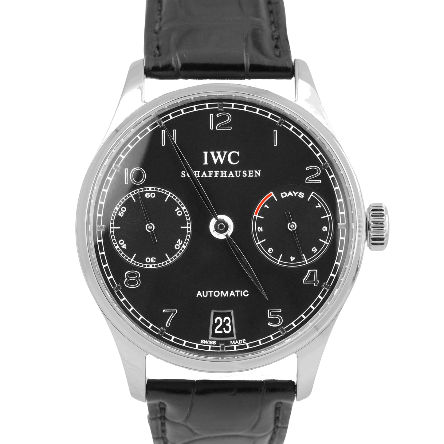 MINT IWC Portugieser 7-Day Automatic Black Stainless Steel 42.3mm IW500703 Watch