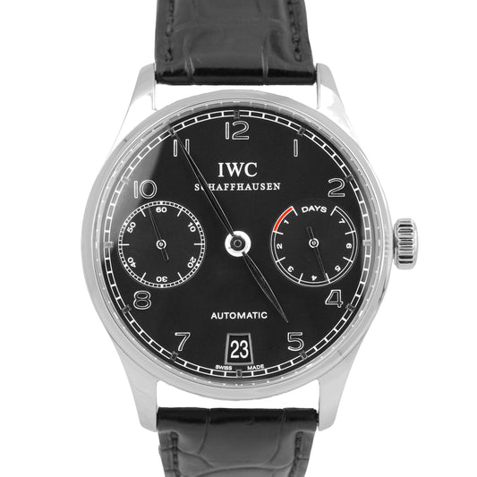 MINT IWC Portugieser 7-Day Automatic Black Stainless Steel 42.3mm IW500703 Watch