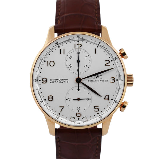 PAPERS IWC Portugieser Chrono 18K Rose Gold 40mm Leather IW371402 Watch BOX