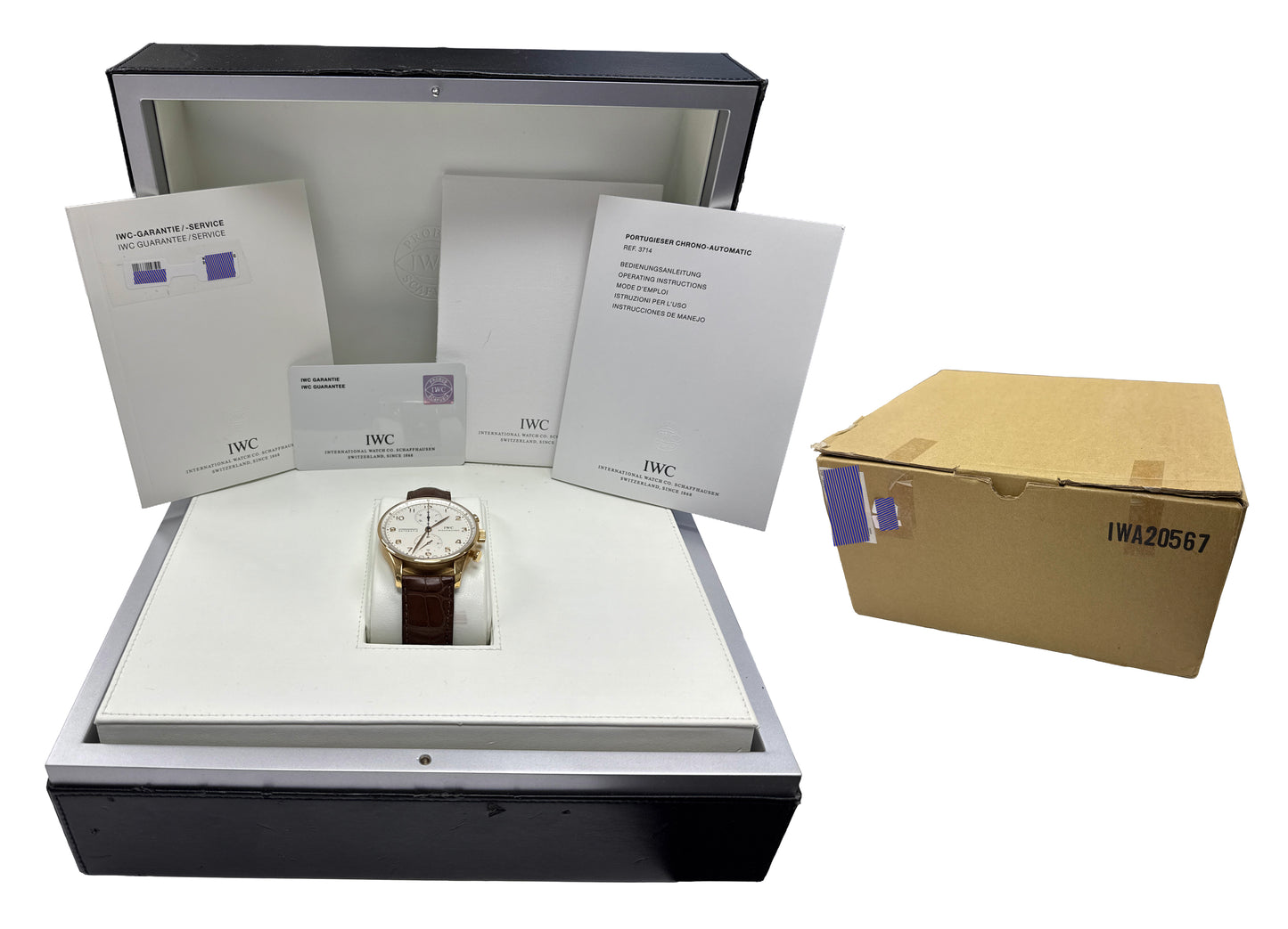 PAPERS IWC Portugieser Chrono 18K Rose Gold 40mm Leather IW371402 Watch BOX
