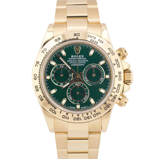 MINT PAPERS Rolex Daytona Cosmograph GREEN 40mm 18K Yellow Gold Watch 116508 BOX