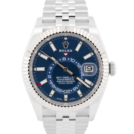 Rolex Sky-Dweller BLUE Stainless Steel 18K White Gold 42mm JUBILEE 326934 BOX