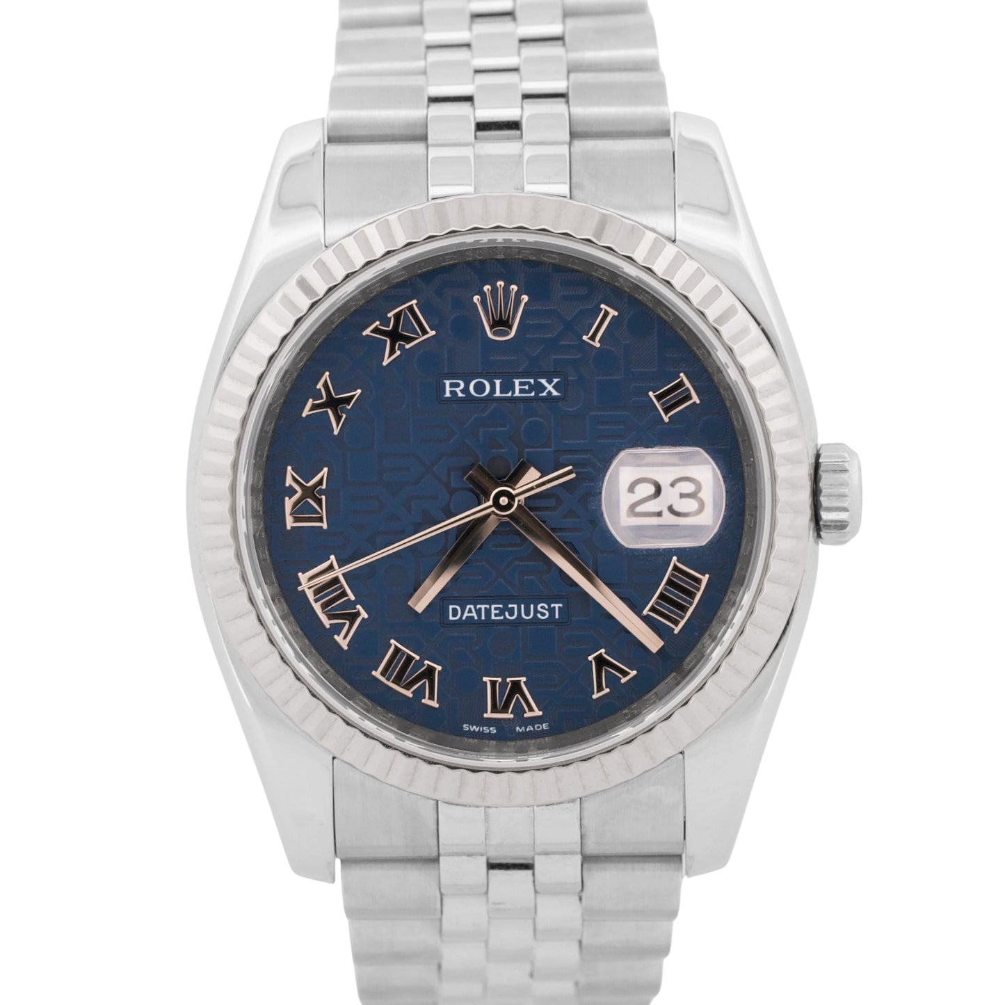 Rolex DateJust 36mm BLUE ROMAN COMPUTER 18K Gold Steel SUPER JUBILEE 116234
