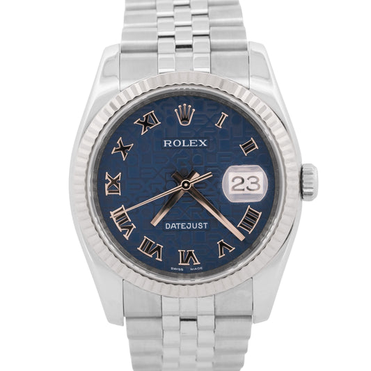 Rolex DateJust 36mm BLUE ROMAN COMPUTER 18K Gold Steel SUPER JUBILEE 116234