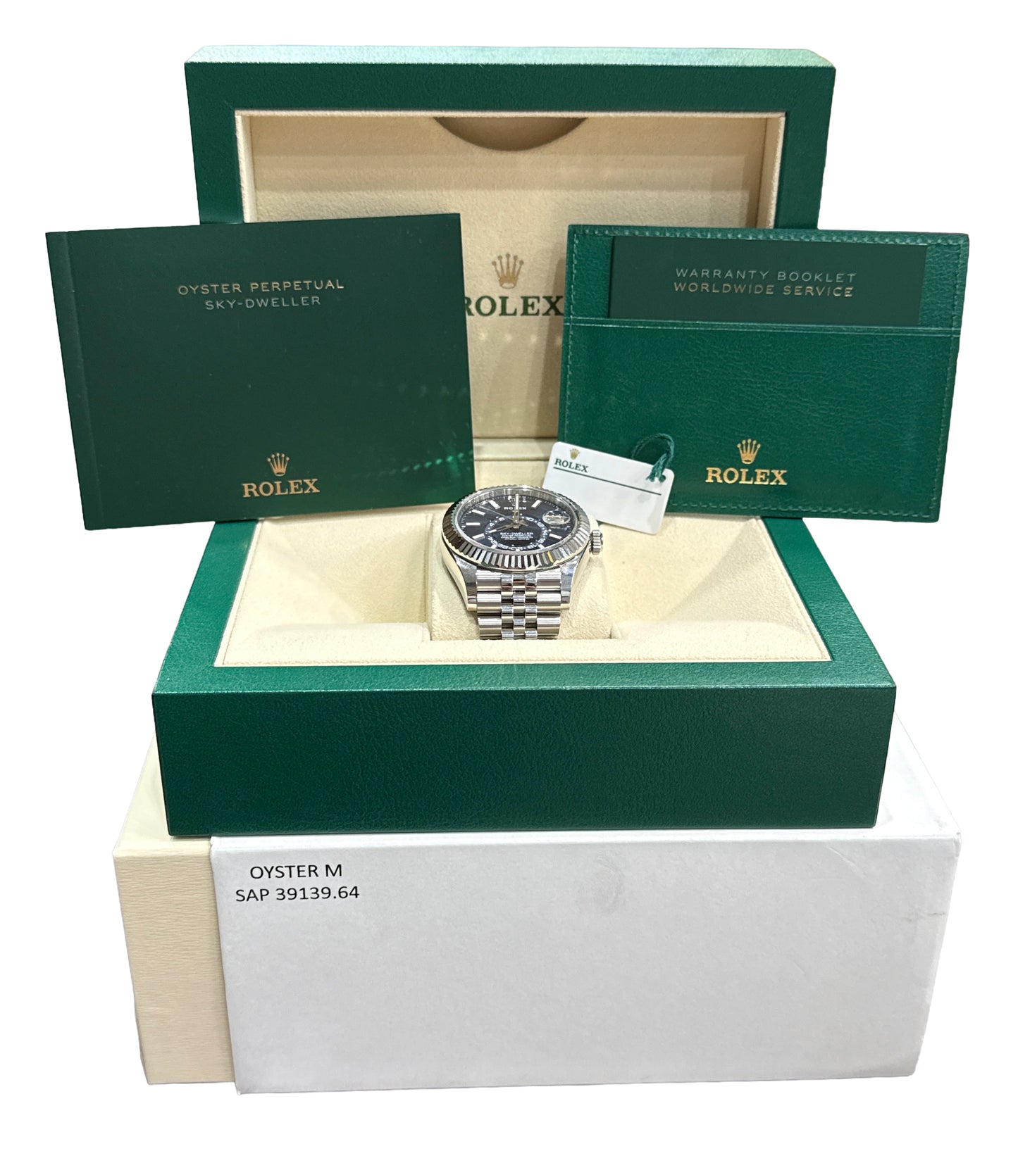 Rolex Sky-Dweller BLUE Stainless Steel 18K White Gold 42mm JUBILEE 326934 BOX