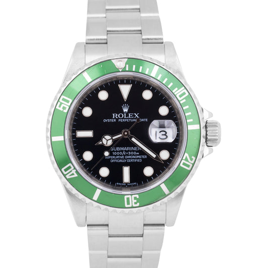 PAPERS Rolex Submariner Date 40mm KERMIT Green Stainless REHAUT 16610 LV BOX