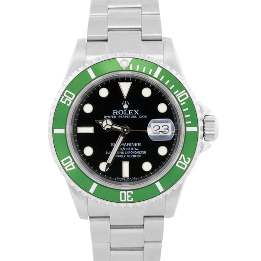2012 RSC Rolex Submariner Date 16610 LV Flat 4 Green Kermit Stainless Steel Box