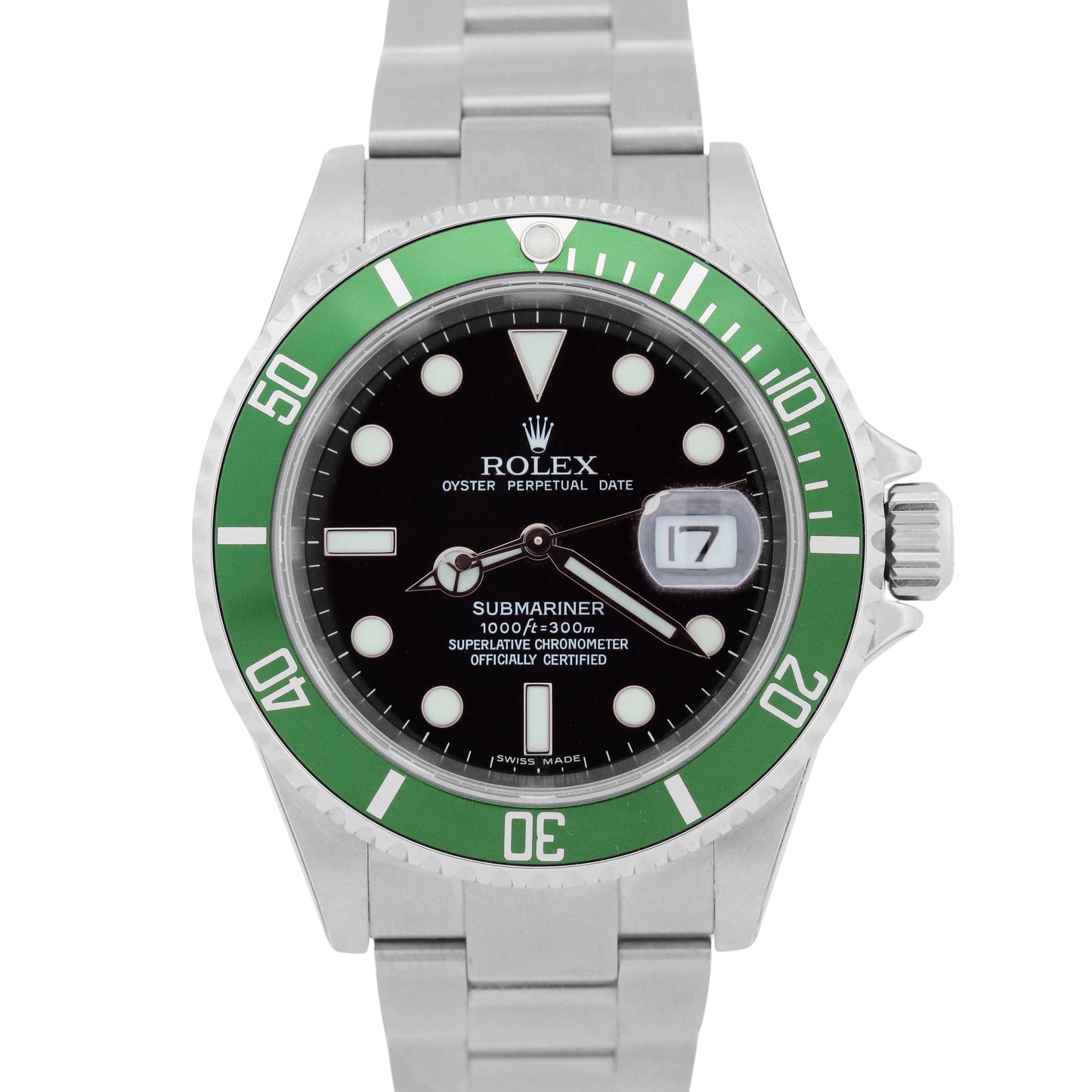 NOS STICKERED PAPERS Rolex Submariner 40mm KERMIT Green NO-HOLES 16610 V BOX