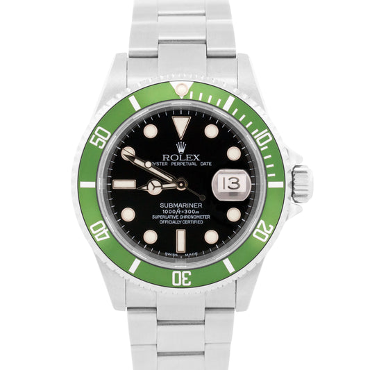 UNPOLISHED 2004 PAPERS Rolex Submariner Date FLAT 4 KERMIT Steel 16610 LV BOX
