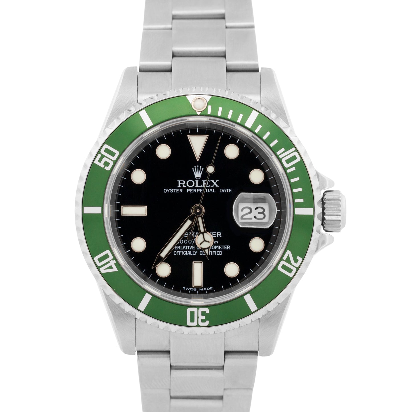 PAPERS Rolex Submariner Date 40mm KERMIT Green Stainless NO-HOLES 16610 LV BOX