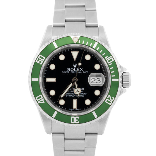 PAPERS Rolex Submariner Date 40mm KERMIT Green Stainless NO-HOLES 16610 LV BOX