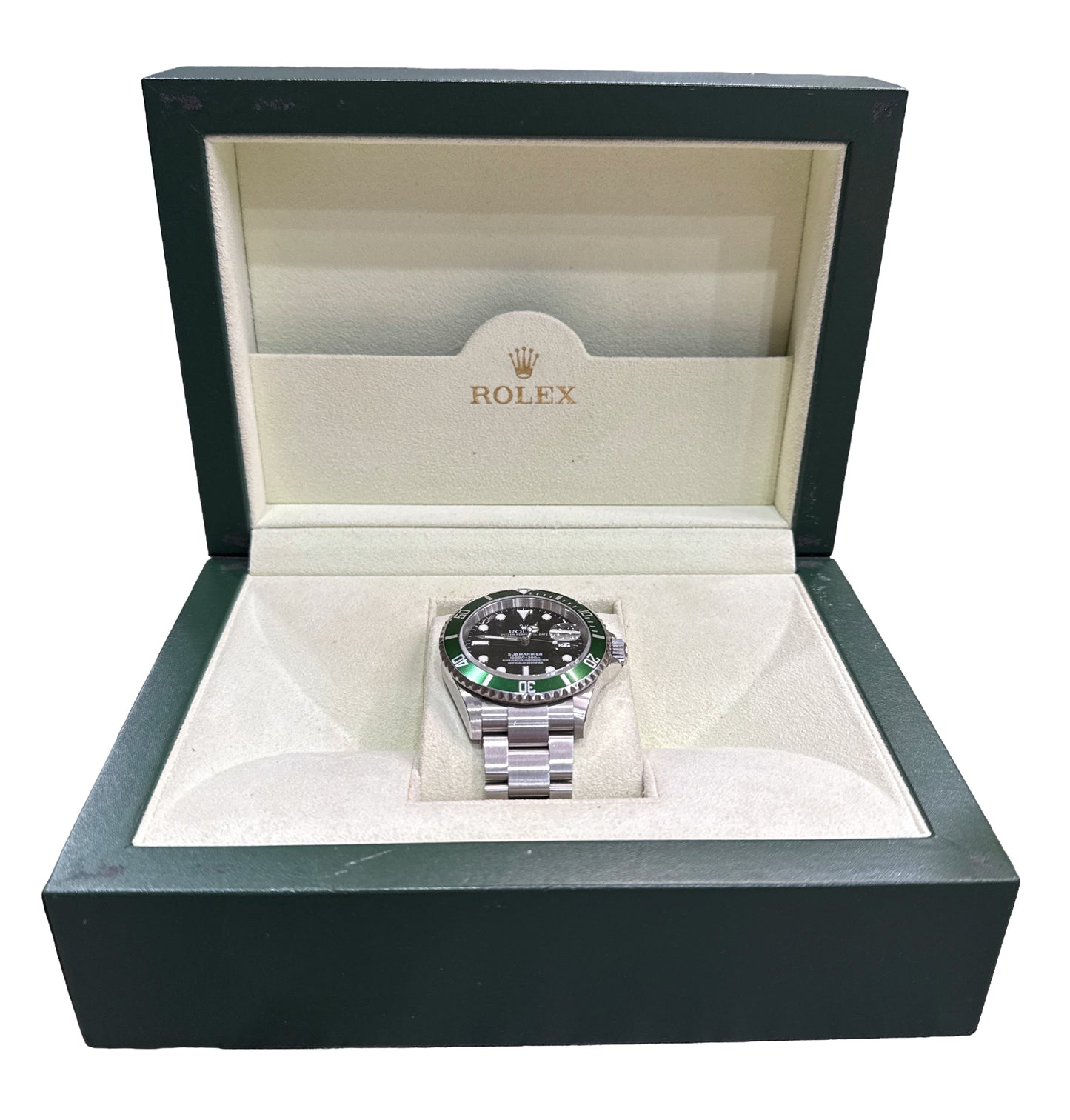 UNPOLISHED Rolex Submariner Date KERMIT Green Steel NO-HOLES 40mm 16610 LV BOX