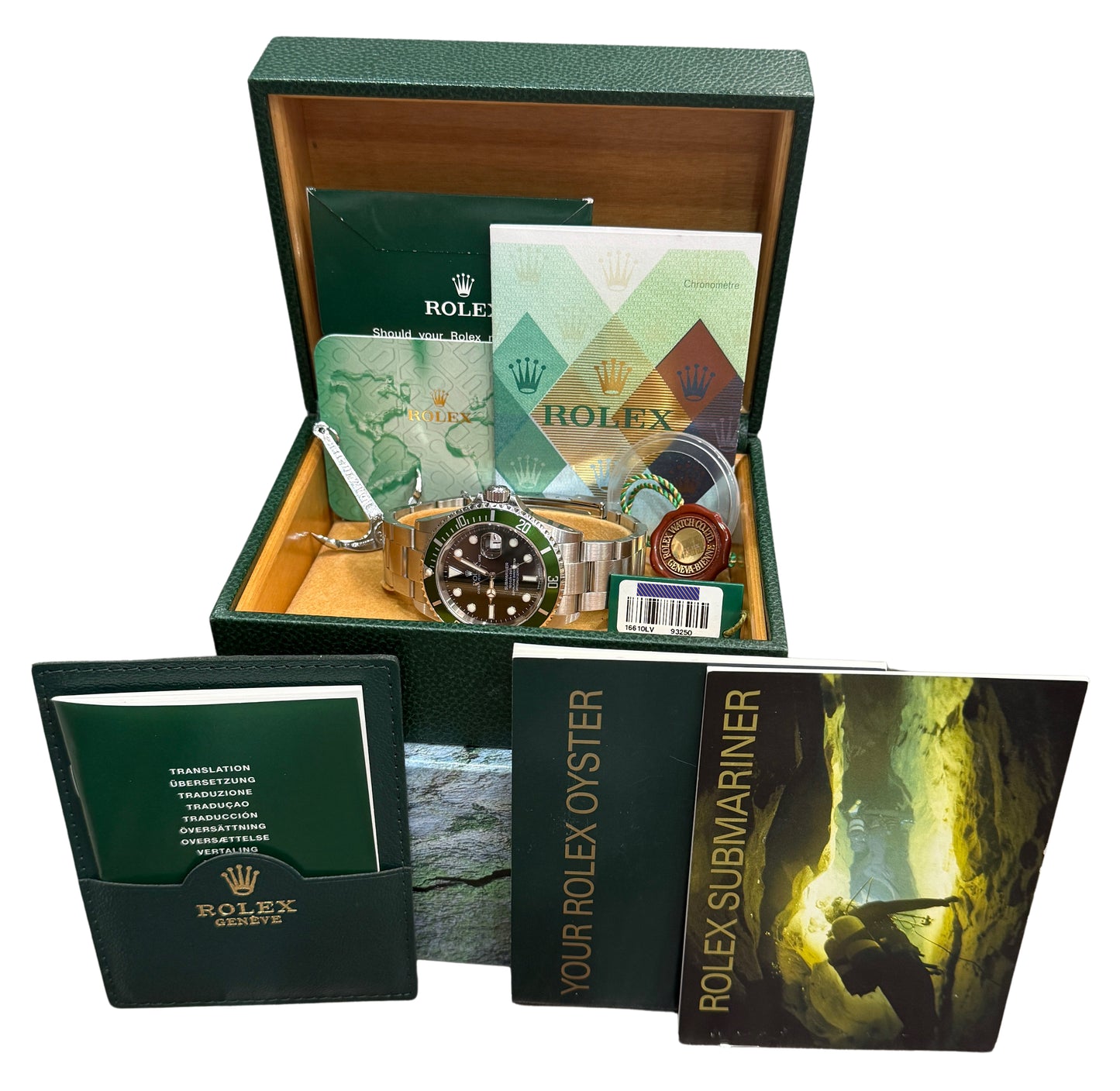 UNPOLISHED 2004 PAPERS Rolex Submariner Date FLAT 4 KERMIT Steel 16610 LV BOX