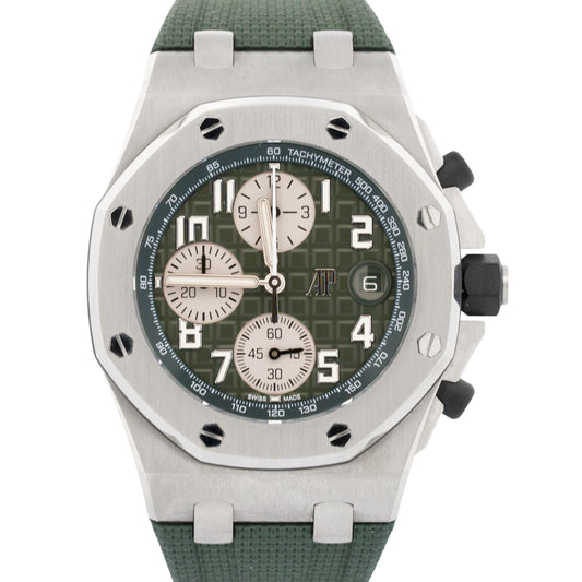 PAPERS Audemars Piguet Royal Oak Offshore GREEN KHAKI 42mm TITANIUM 26238TI BOX