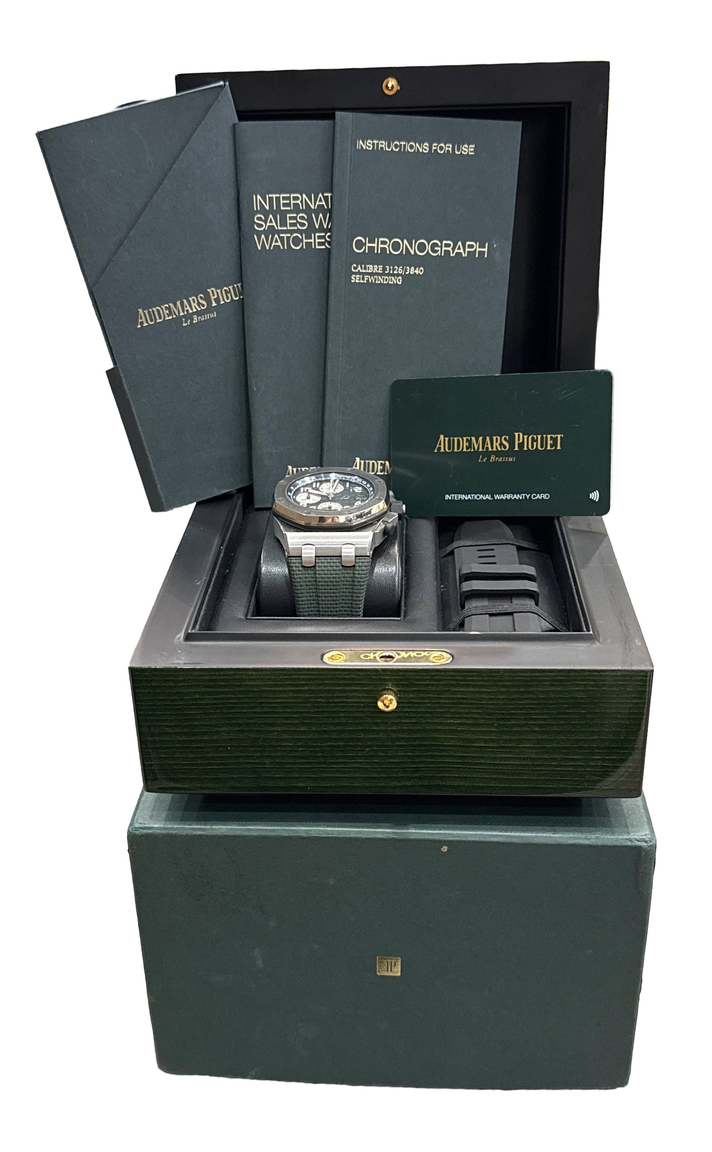 PAPERS Audemars Piguet Royal Oak Offshore GREEN KHAKI 42mm TITANIUM 26238TI BOX