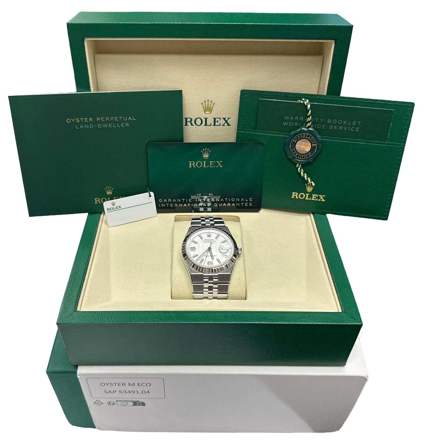 NEW MAY 2026 PAPERS Rolex Land-Dweller 40mm WHITE Steel 18K Gold 127334 BOX