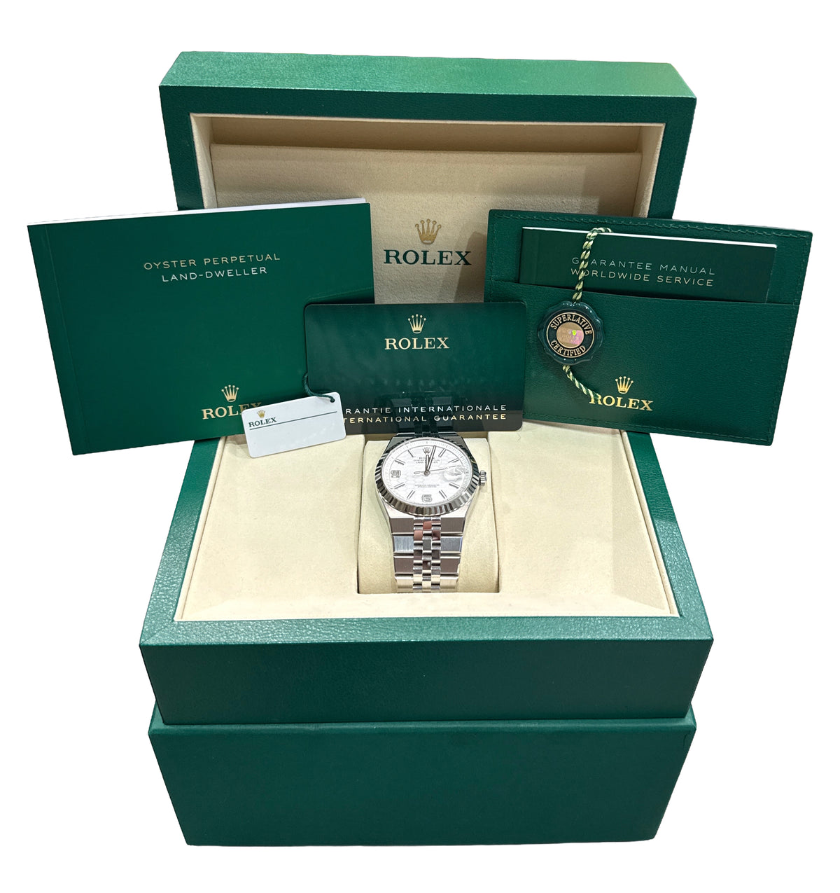 New Sept 2026 Rolex Land-Dweller 127334 White Stainless Steel 40mm Box Papers