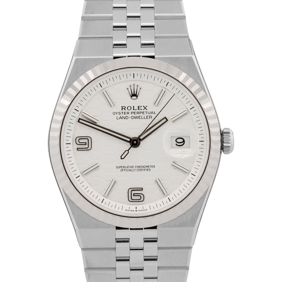 New Stickered Rolex Land-Dweller 127334 40mm White Stainless Steel Box Papers