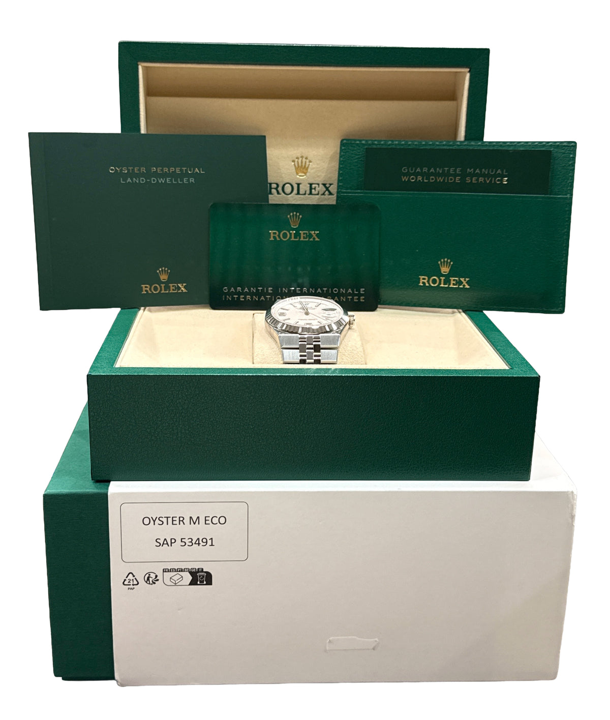 New Stickered Rolex Land-Dweller 127334 40mm White Stainless Steel Box Papers