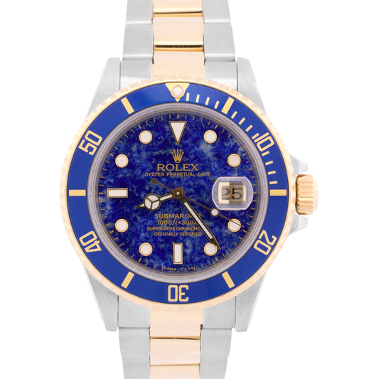 1987 Rolex Submariner Date LAPIS BLUE Two-Tone 18K Gold Steel 40mm 16803 Watch