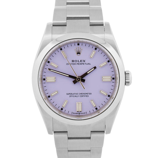 2025 PAPERS Rolex Oyster Perpetual LAVENDER PURPLE Steel 36mm Watch 126000 BOX