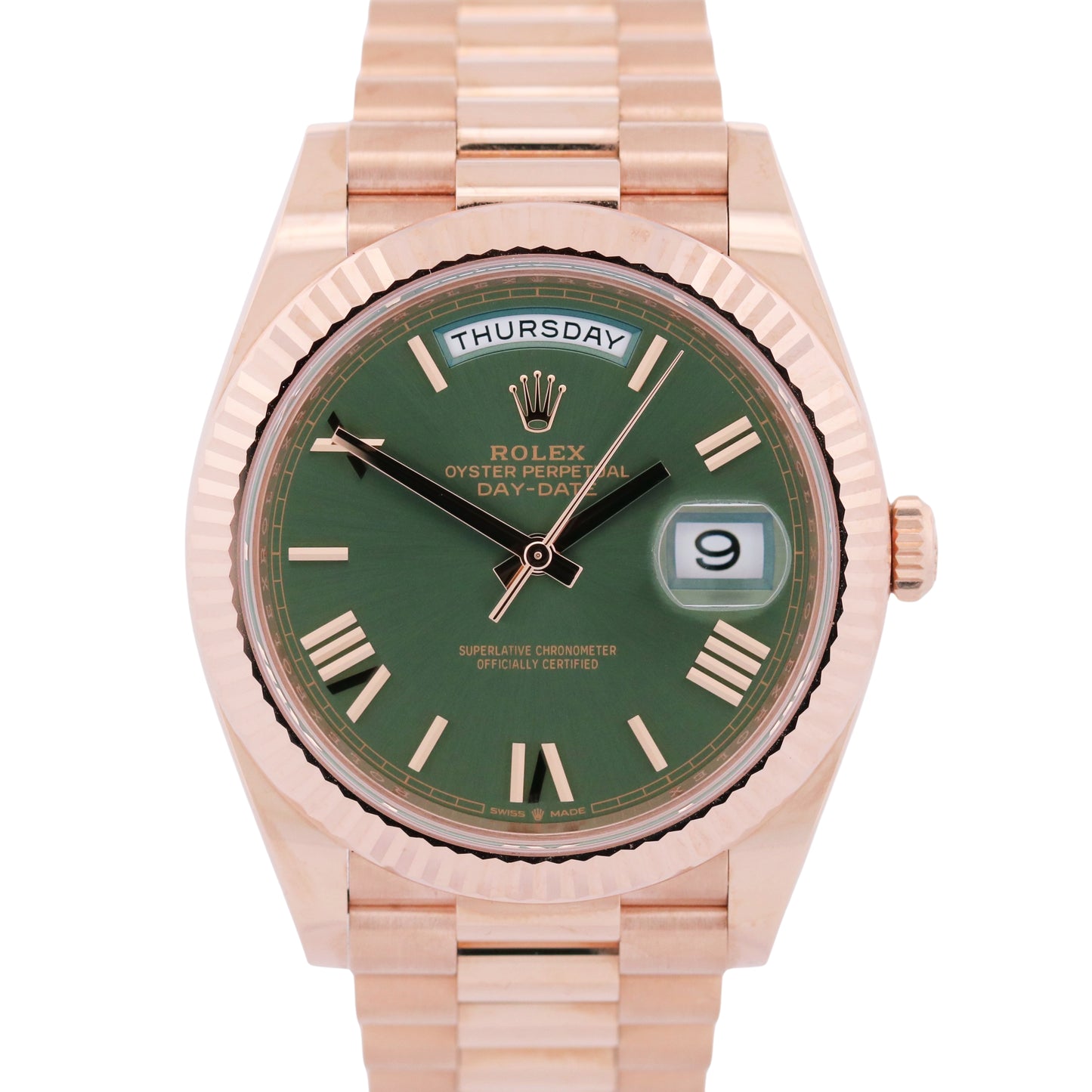 2024 PAPERS Rolex Day-Date President 40mm OLIVE GREEN 18K Rose Gold 228235 BOX