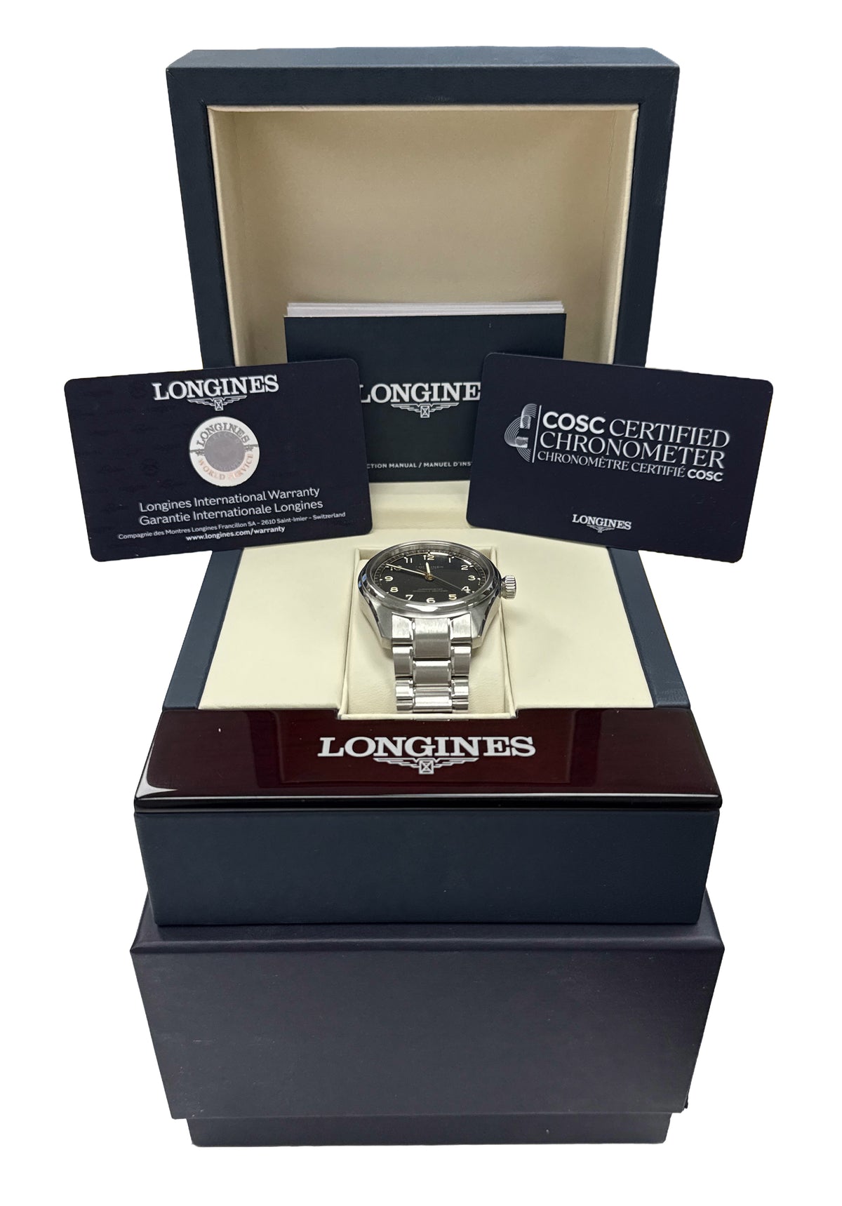 Longines Spirit Pilot L3.809.4.53.6 Black Stainless Steel 39.0mm Box Papers