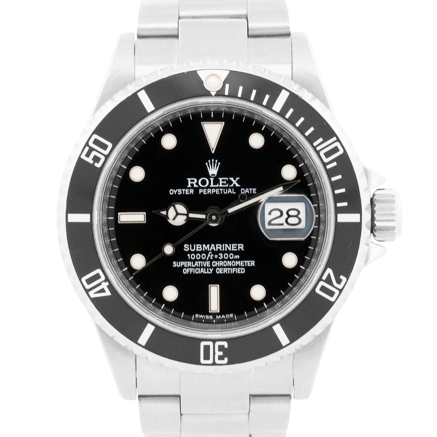 2008 PAPERS Rolex Submariner Date BLACK Steel REHAUT No-Holes 40mm 16610 T BOX
