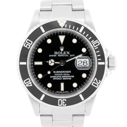 2008 PAPERS Rolex Submariner Date BLACK Steel REHAUT No-Holes 40mm 16610 T BOX