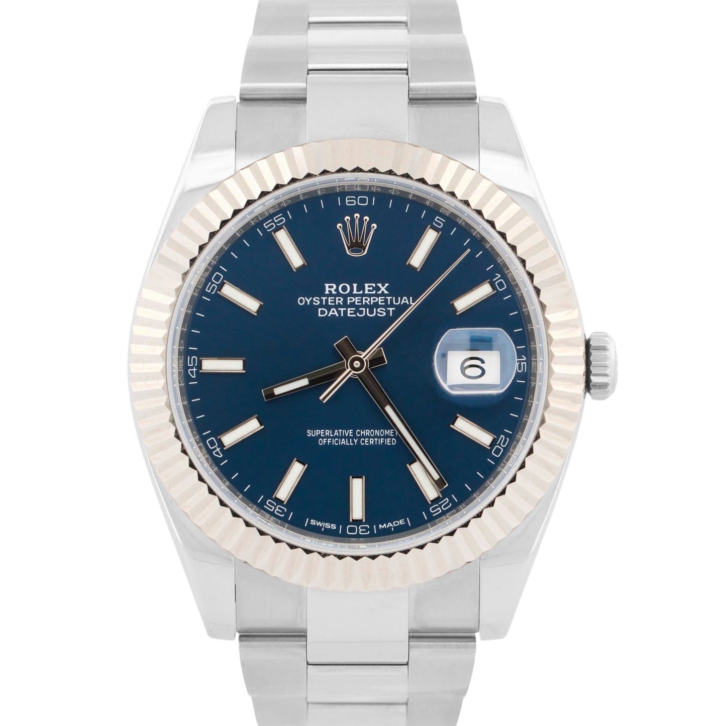 2017 PAPERS Rolex DateJust 41 BLUE 18K Steel OYSTER Fluted 41mm 126334 BOX