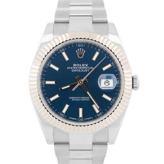 2017 PAPERS Rolex DateJust 41 BLUE 18K Steel OYSTER Fluted 41mm 126334 BOX