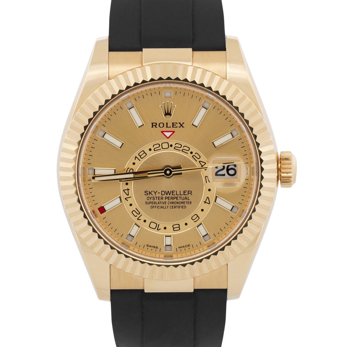 2021 Rolex Sky-Dweller 326238 18K Gold Champagne Oysterflex 42mm Box Papers