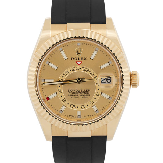 2021 Rolex Sky-Dweller 326238 18K Gold Champagne Oysterflex 42mm Box Papers