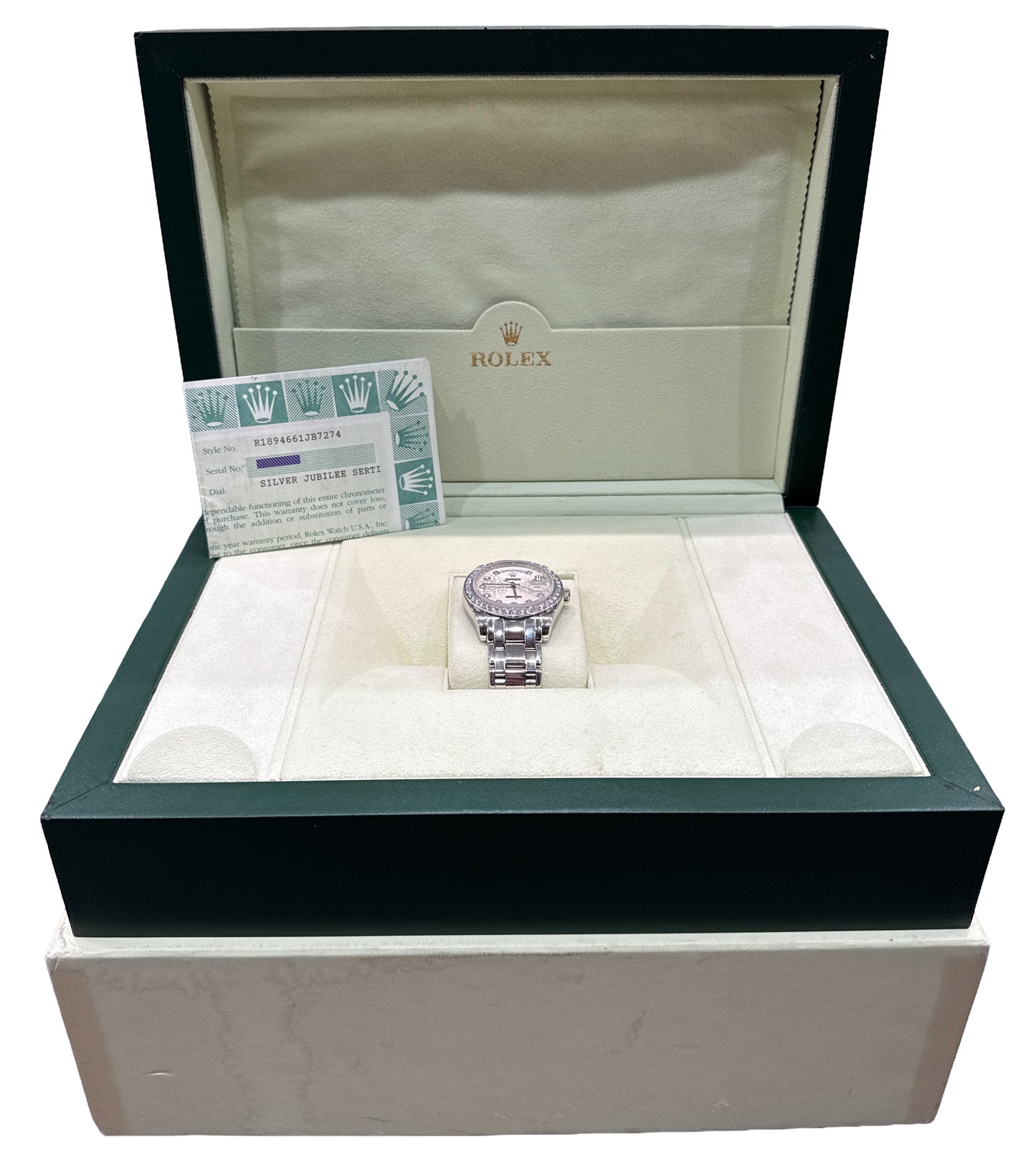 PAPERS Rolex Day-Date Masterpiece Platinum SILVER DIAMOND Pearlmaster 18946 BOX