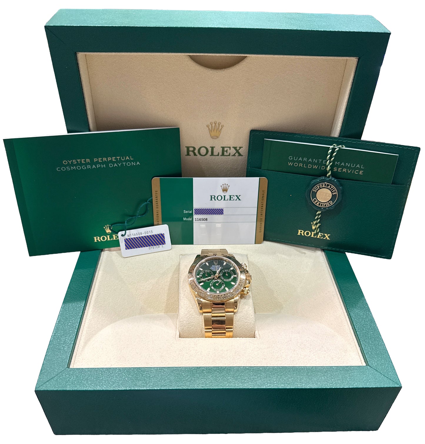 2018 PAPERS Rolex Daytona GREEN JOHN MAYER 40mm 18K Yellow Gold 116508 Watch BOX
