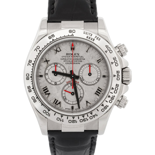 Rolex Daytona Cosmograph METEORITE 18K White Gold Leather 40mm Watch 116519