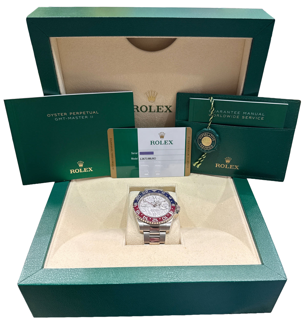 2019 Rolex GMT-Master II 116719 BLRO Meteorite Pepsi 18K Gold Watch Box Papers