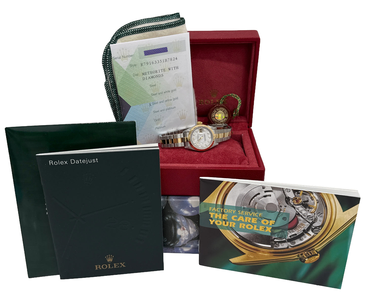 PAPERS Ladies Rolex DateJust FACTORY METEORITE DIAMOND 18K Steel 26mm 79163 BOX