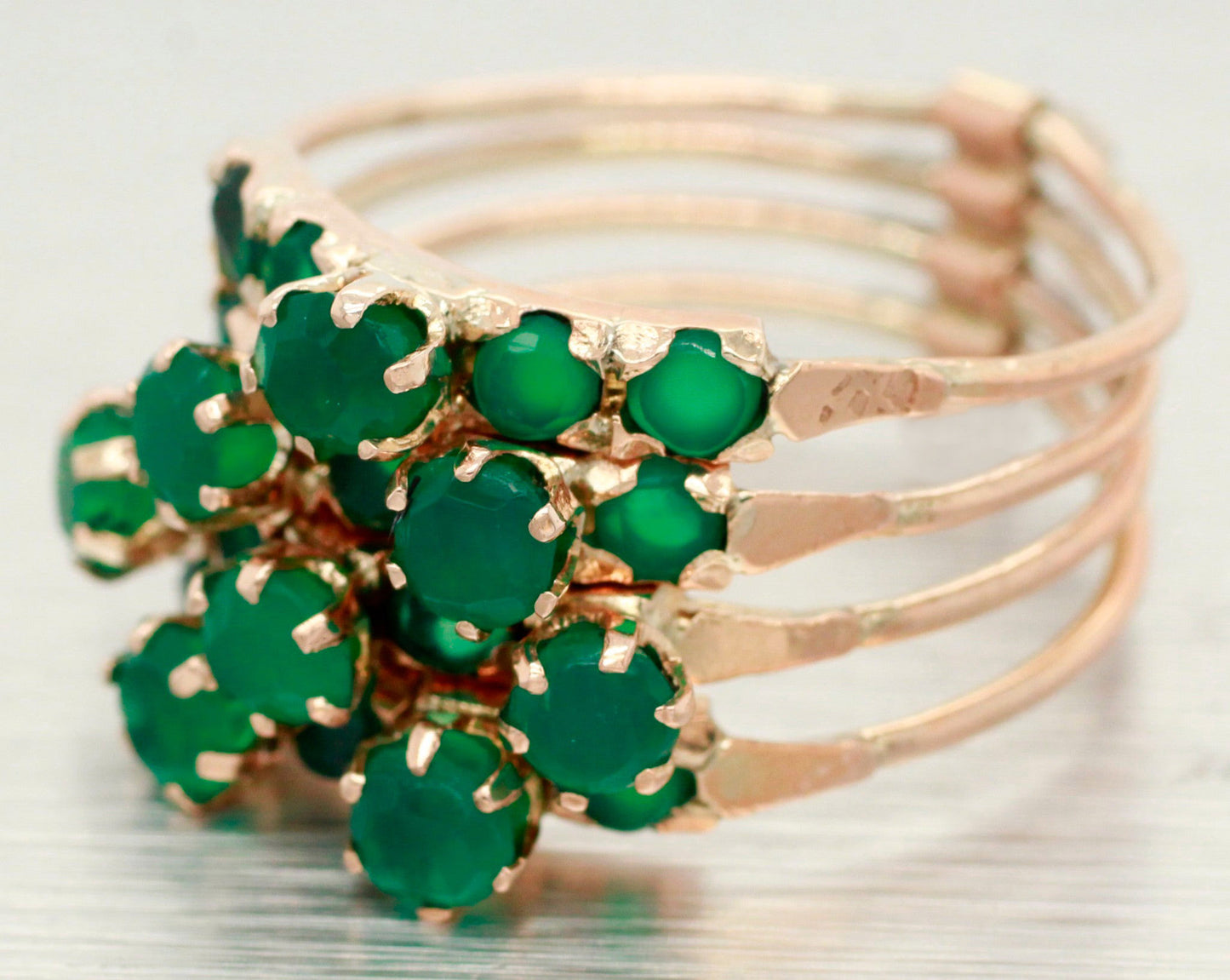 Vintage 1.60ctw Emerald Multi-Band Ring - 14k Yellow Gold Harem Ring
