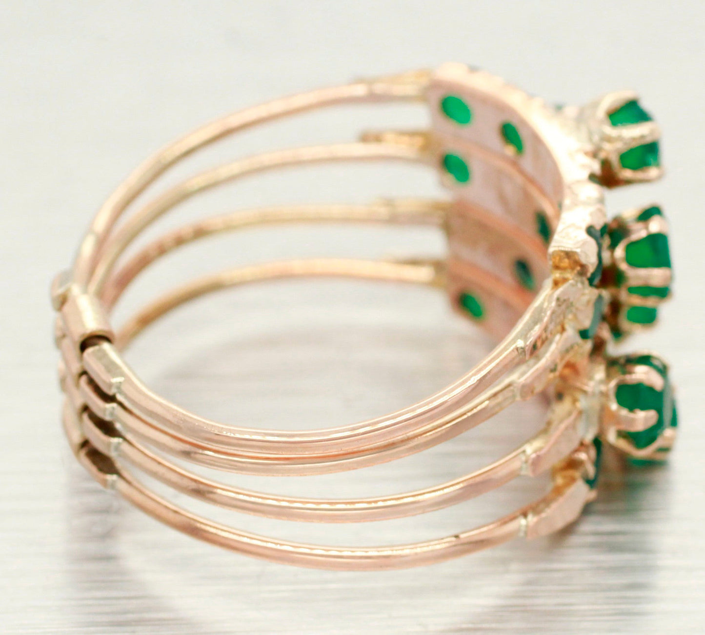 Vintage 1.60ctw Emerald Multi-Band Ring - 14k Yellow Gold Harem Ring