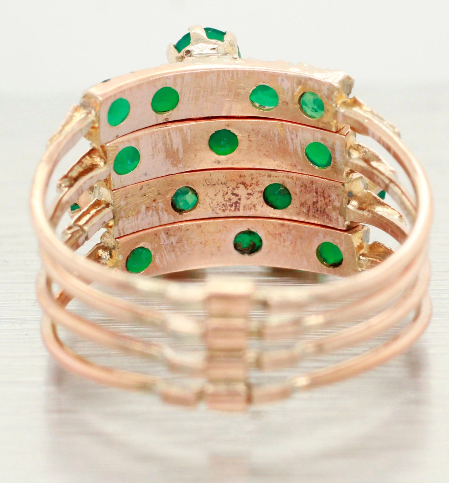 Vintage 1.60ctw Emerald Multi-Band Ring - 14k Yellow Gold Harem Ring
