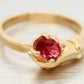 Vintage Oval Pink Tourmaline in Hand Ring - 14k Yellow Gold Setting - Size 6