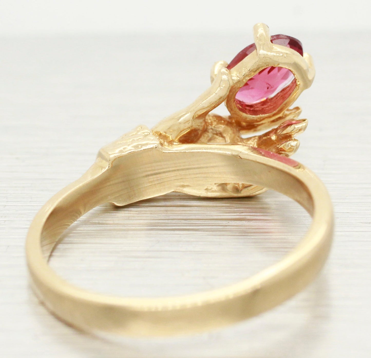 Vintage Oval Pink Tourmaline in Hand Ring - 14k Yellow Gold Setting - Size 6