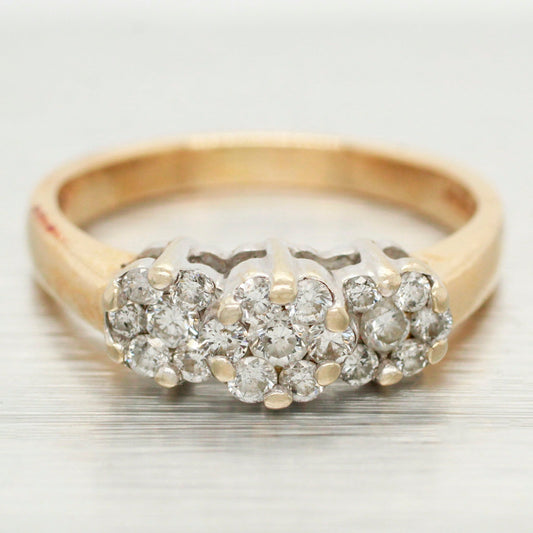Vintage 0.50ctw Diamond Cluster Flower Ring - 14k Yellow Gold Band - Size 7