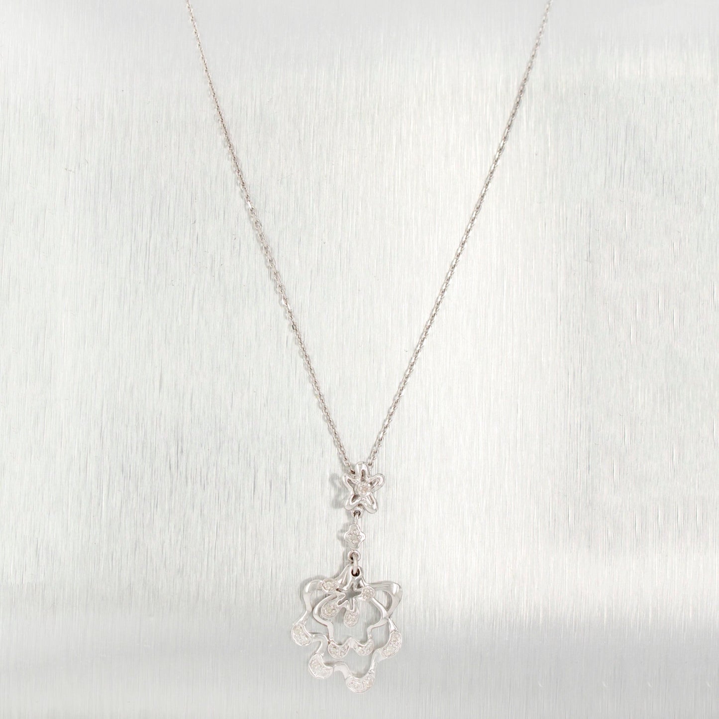 Modern Abstract 0.20ctw Diamond Wave Star Pendant - 14k White Gold Necklace 20" Chain